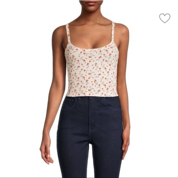 Free people tan/orange one of the girls cami floral print crop top size Large - Picture 10 of 13